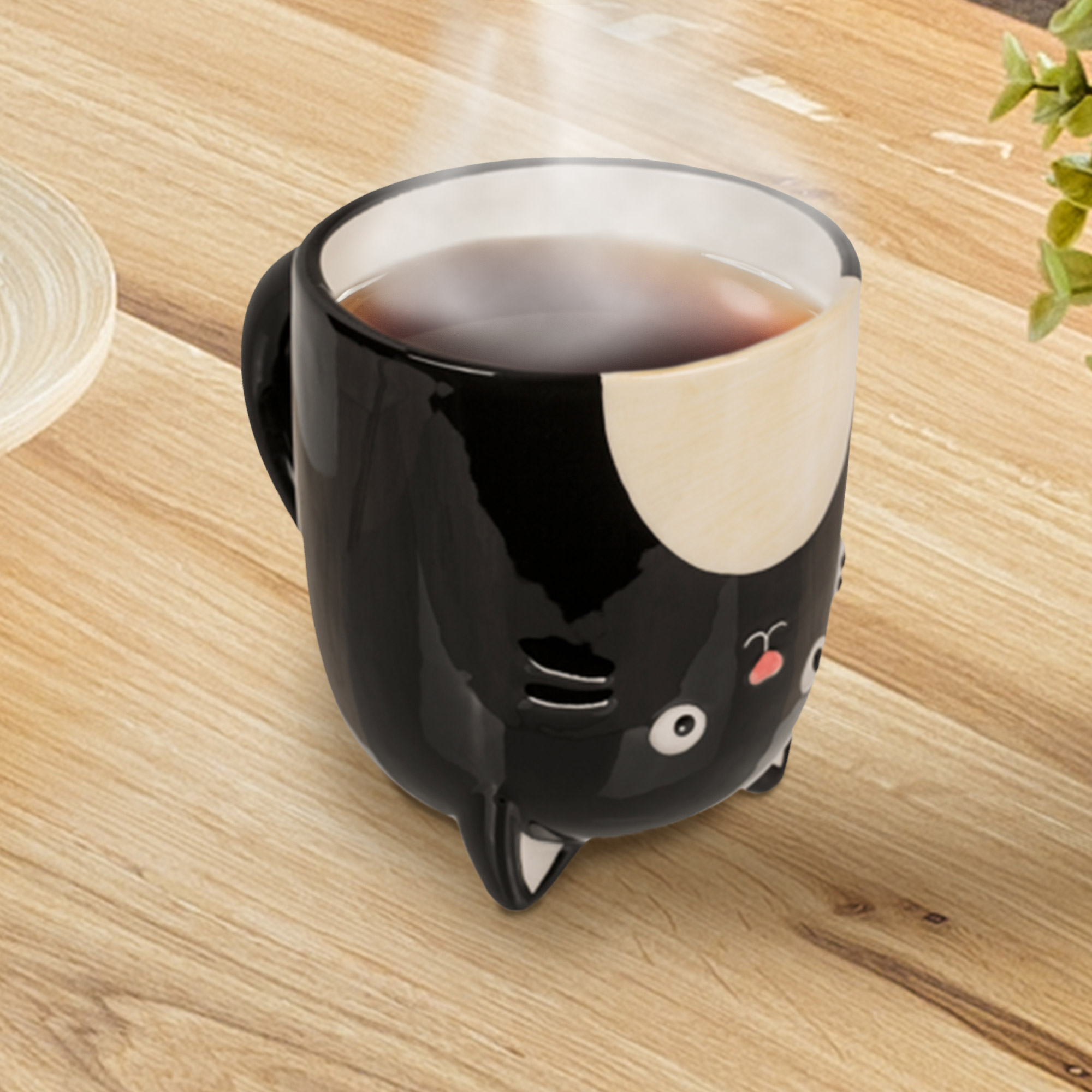 Teetasse in Katzenform, Latte Becher aus Keramik, Umgedrehte Tier Tasse, 400 ml Tasse für Heißgetränke, Kaffeetasse für Katzenfreunde, Katzen Mug