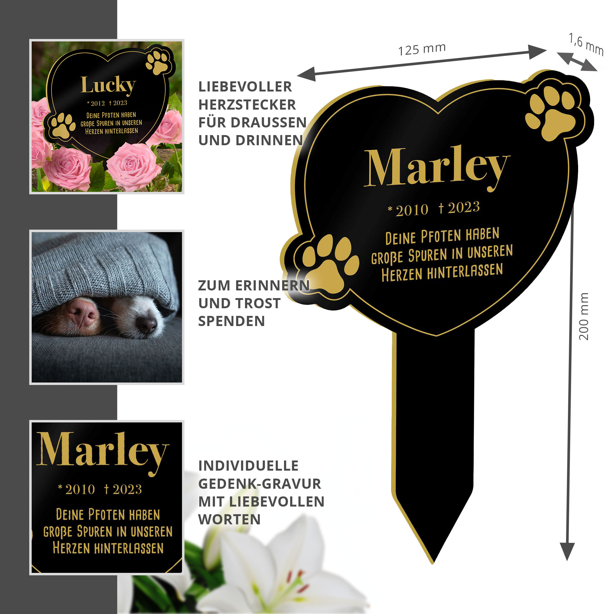 Gedenktafel für Hund - Schwarz