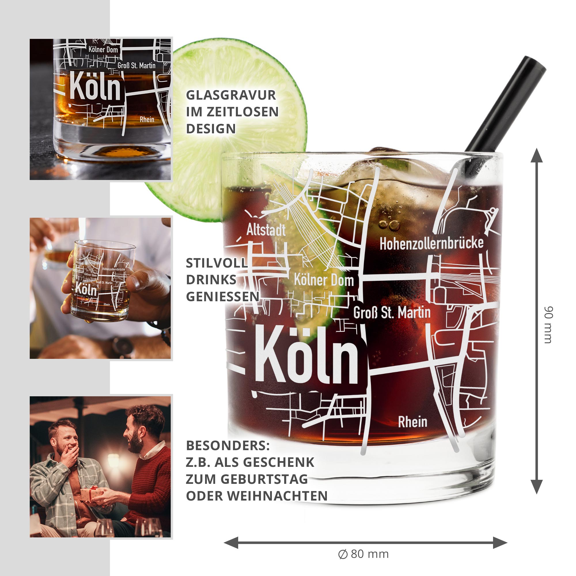 Whiskyglas - Stadtplan - Köln - Standard