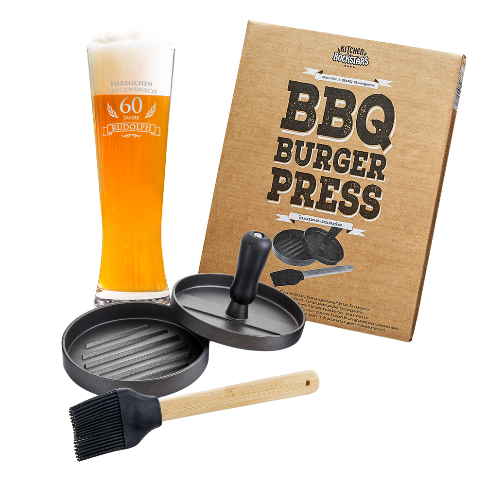 Grillset - Burgerpresse und Weizenglas zum Geburtstag Grillset - Burgerpresse und Weizenglas zum Geburtstag