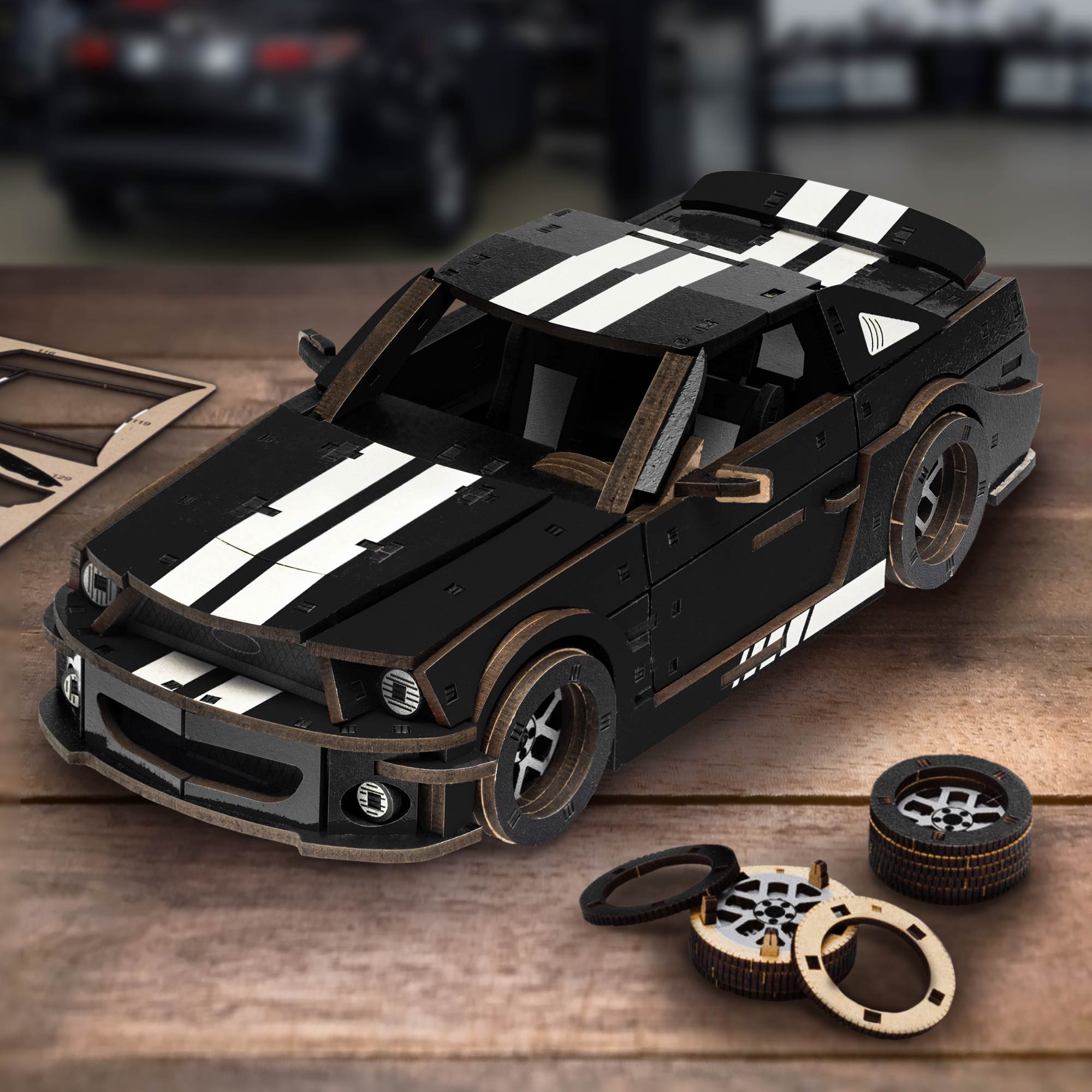 Holzpuzzle 3D - Auto - Stallion GT Schwarz