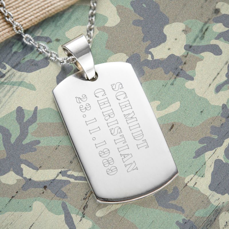 Dog Tag Kette mit Gravur Name und Datum personalisiert Hundemarke