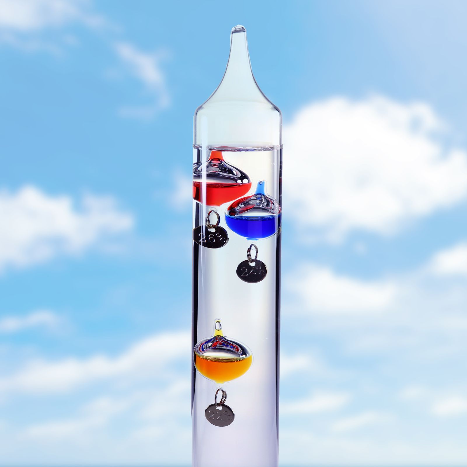 Design pur Galileo Thermometer mit bunten Kugeln