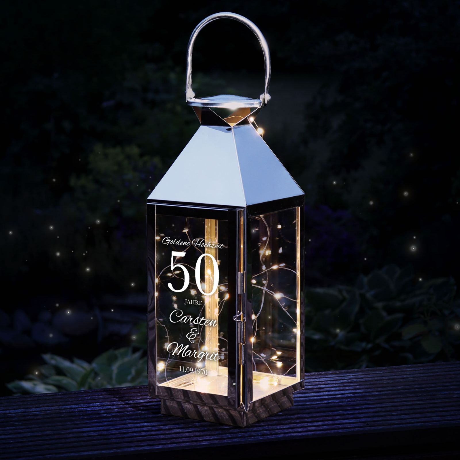 Laterne mit Gravur zur Goldenen Hochzeit personalisiert Windlicht