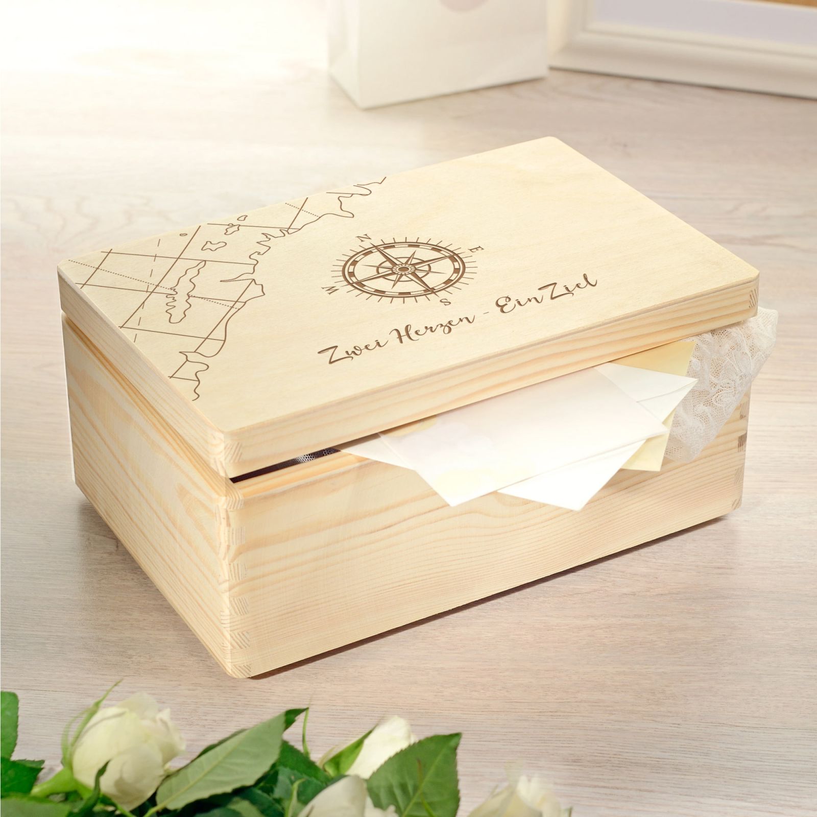 Holz Erinnerungsbox zur Hochzeit Geschenkbox mit Gravur